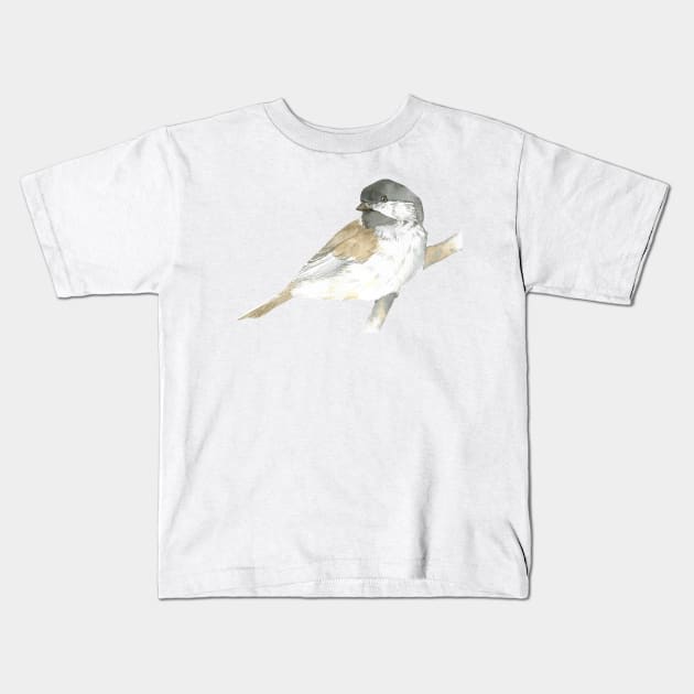 Black-capped chickadee watercolor portrait Kids T-Shirt by Oranjade0122